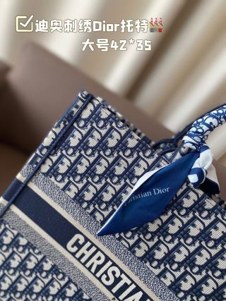 Dior Book Tote Bag Blue Monogram 42x35cm view 3