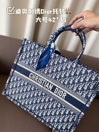 Dior Book Tote Bag Blue Monogram 42x35cm view 4