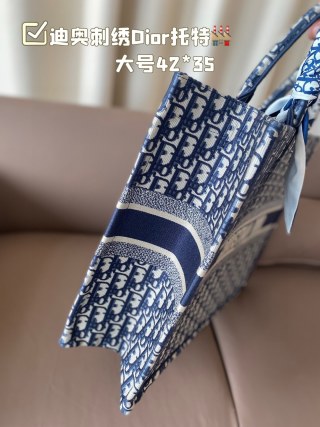 Dior Book Tote Bag Blue Monogram 42x35cm view 6