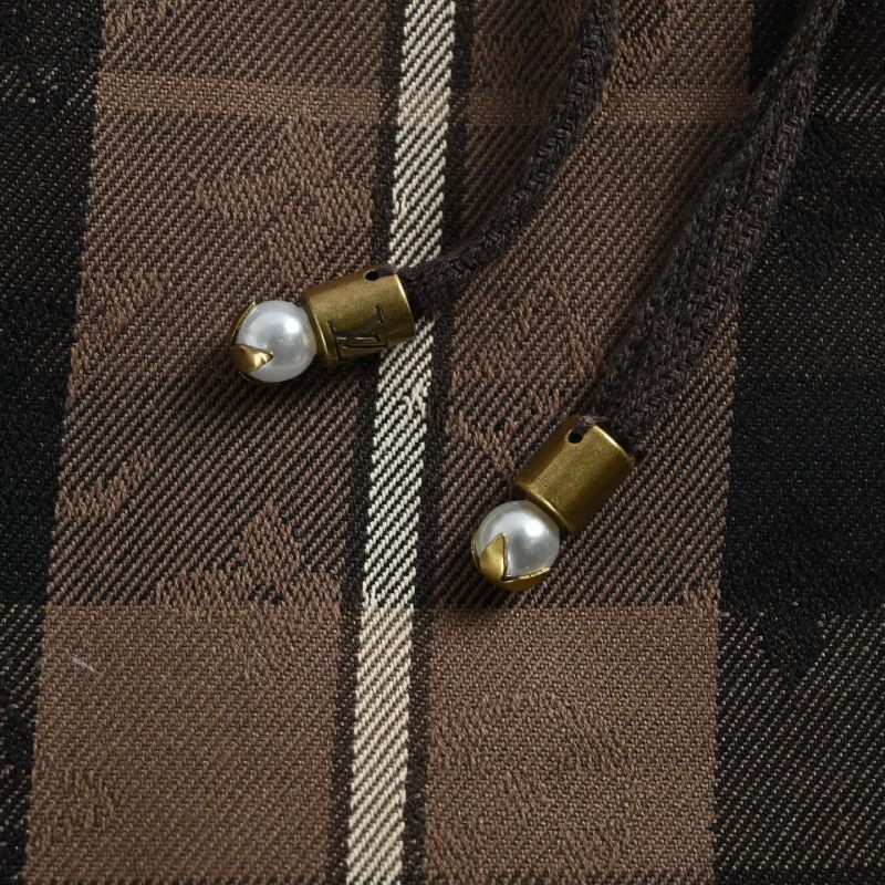 Brown Plaid Zip Hoodie Jacket with Graphic Print view