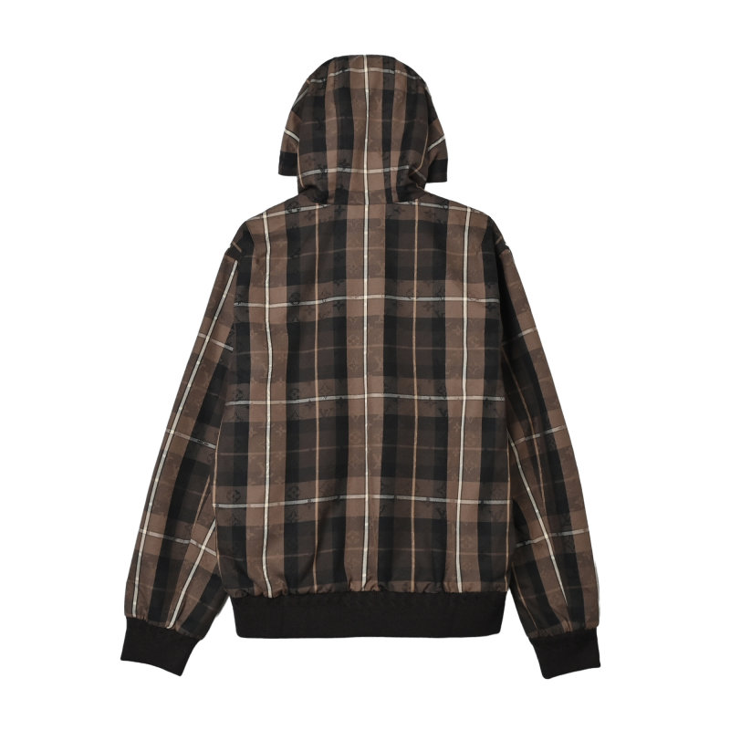 Brown Plaid Zip Hoodie Jacket with Graphic Print view