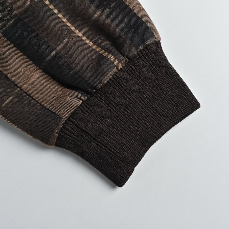 Brown Plaid Zip Hoodie Jacket with Graphic Print view