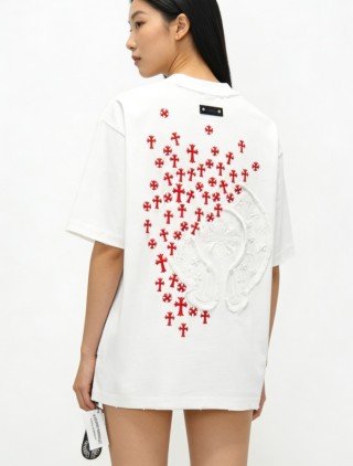 Chrome Hearts White Cross Print T-Shirt Red view 3