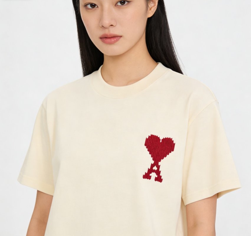 Ami Heart Logo Cream T-Shirt view