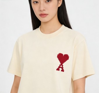 Ami Heart Logo Cream T-Shirt view 3