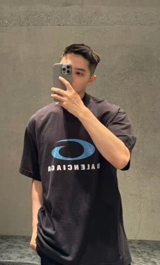 Balenciaga Charcoal Logo Print Short Sleeve T-Shirt view 1