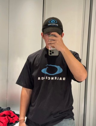 Balenciaga Charcoal Logo Print Short Sleeve T-Shirt view 2