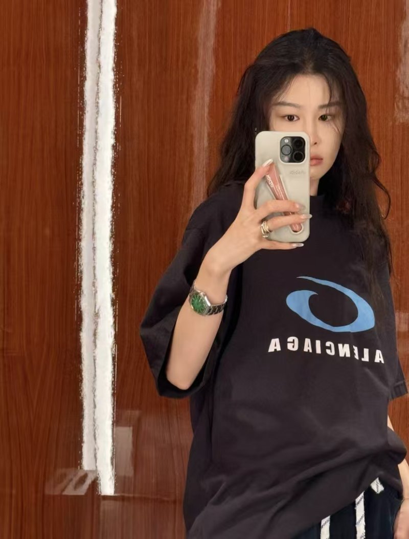 Balenciaga Charcoal Logo Print Short Sleeve T-Shirt view
