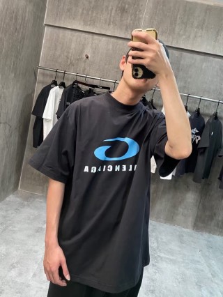 Balenciaga Charcoal Logo Print Short Sleeve T-Shirt view 8