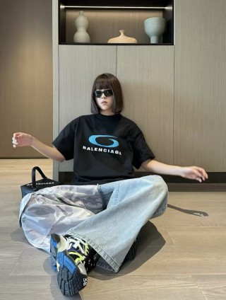 Balenciaga Charcoal Logo Print Short Sleeve T-Shirt view 9
