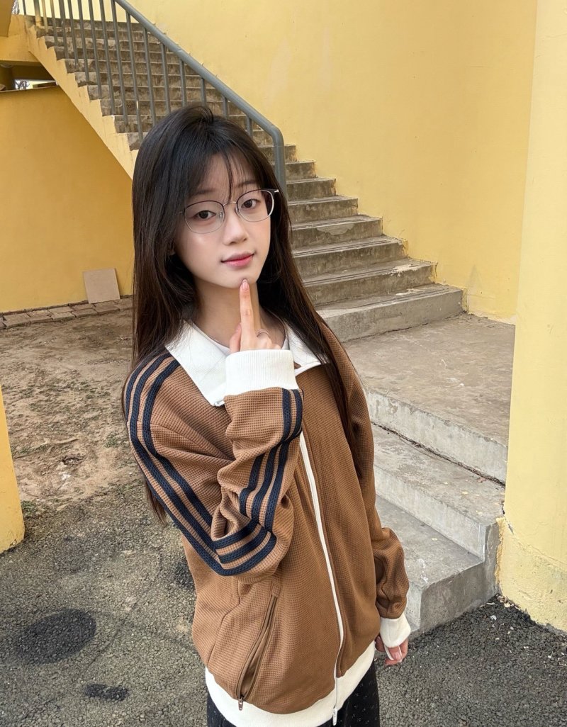 Caramel Waffle Knit Varsity Jacket with Navy Stripes