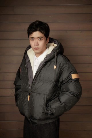 Black Puffer Down Jacket with Cream Fleece Lining view 2