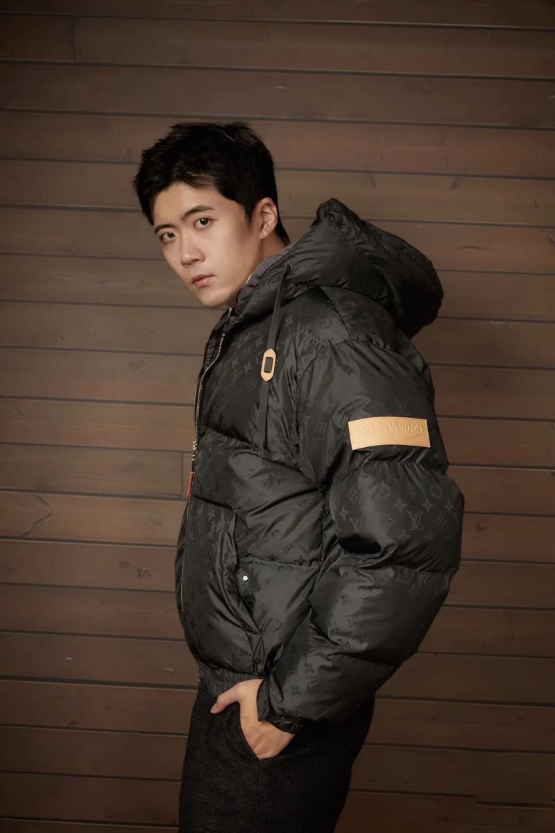 Black Puffer Down Jacket with Cream Fleece Lining view