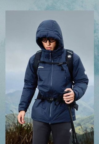 Moncler Navy Down Puffer Jacket with Orange Trim view 2