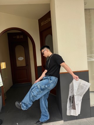 Dior Cargo Wide-Leg Jeans in Dark Indigo view 10