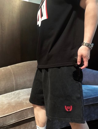Black T-Shirt & Shorts Set with Red Rose Embroidery view 4
