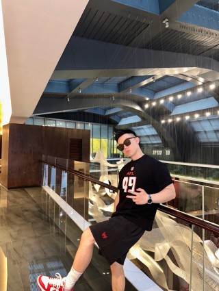 Black T-Shirt & Shorts Set with Red Rose Embroidery view 6