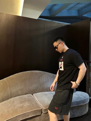 Black T-Shirt & Shorts Set with Red Rose Embroidery view 9