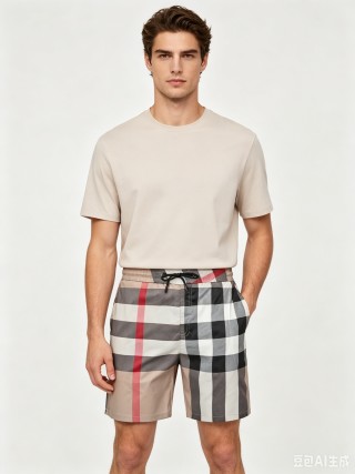 Burberry Check Shorts Black White Red view 2