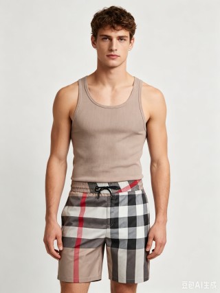 Burberry Check Shorts Black White Red view 3