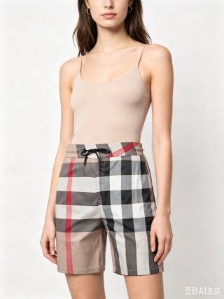 Burberry Check Shorts Black White Red view 4