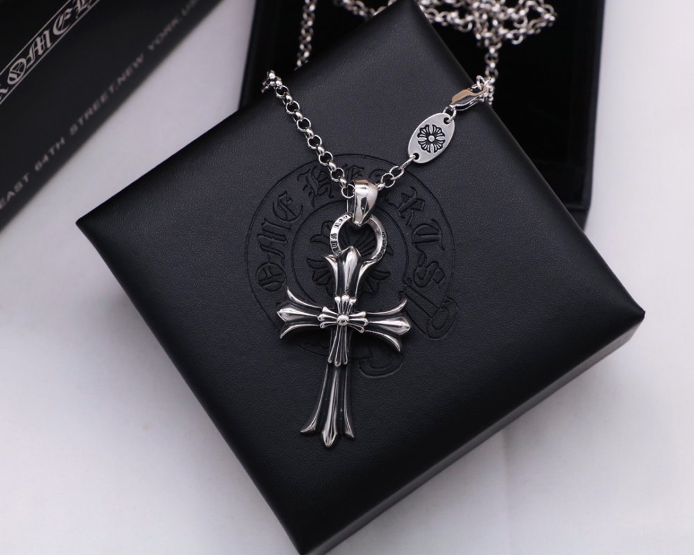 Chrome Hearts Double Cross Sterling Silver Pendant Necklace
