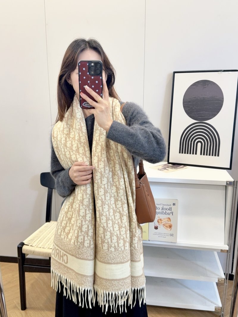 Dior Monogram Cashmere Blend Scarf - Beige