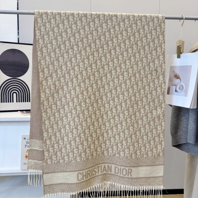 Dior Monogram Cashmere Blend Scarf - Beige view