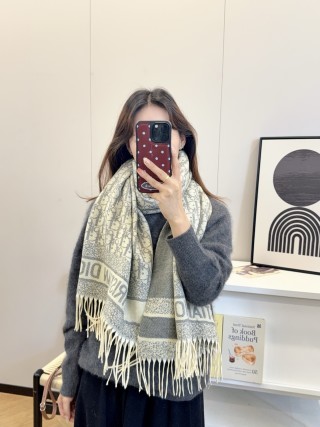 Dior Monogram Cashmere Blend Scarf - Beige view 6