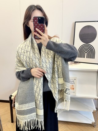 Dior Monogram Cashmere Blend Scarf - Beige view 7