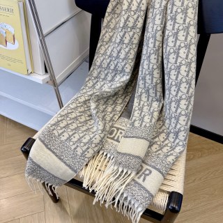 Dior Monogram Cashmere Blend Scarf - Beige view 8