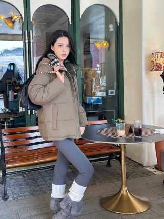 Beige Puffer Down Jacket with Hood view 5