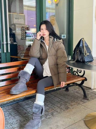 Beige Puffer Down Jacket with Hood view 6