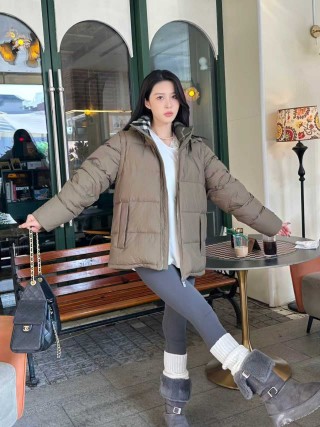 Beige Puffer Down Jacket with Hood view 7