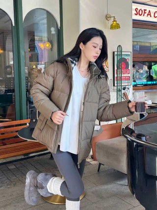 Beige Puffer Down Jacket with Hood view 9