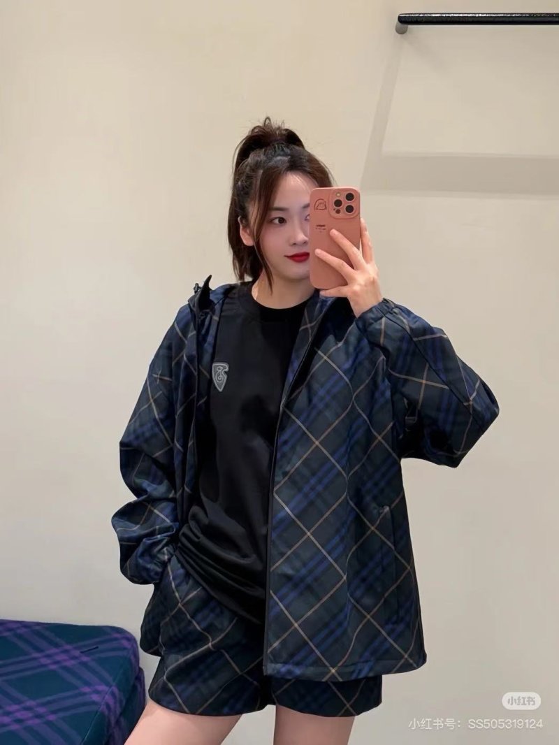 Navy Plaid Oversized Blazer Jacket