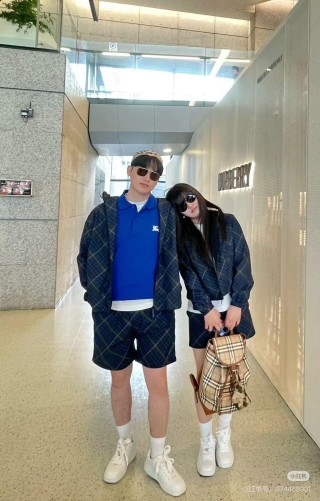Navy Plaid Oversized Blazer Jacket view 4