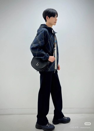 Navy Plaid Oversized Blazer Jacket view 7