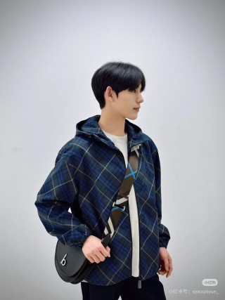 Navy Plaid Oversized Blazer Jacket view 9
