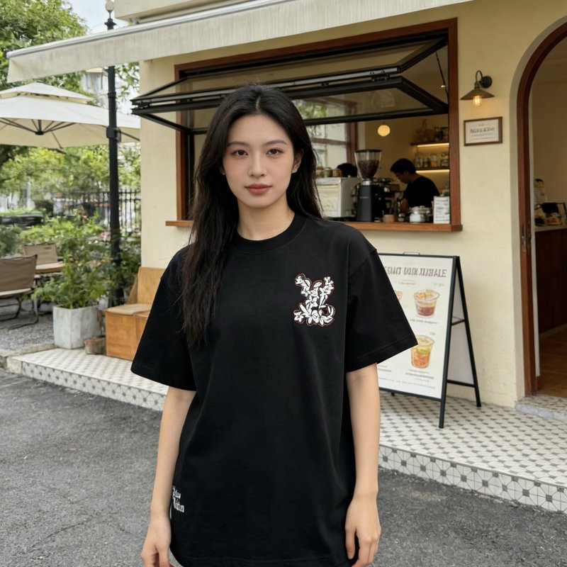 Black Botanical Graphic Short Sleeve T-Shirt