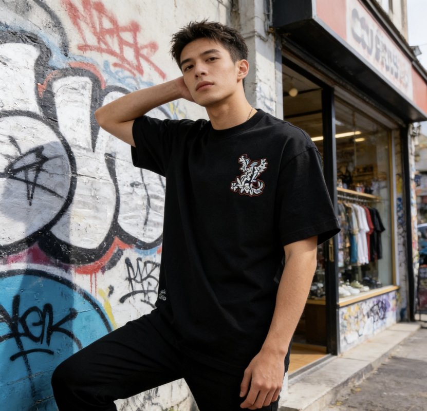 Black Botanical Graphic Short Sleeve T-Shirt view
