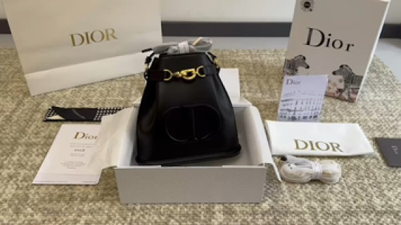 Dior Black Leather Shoulder Bag with Gold Chain Detail video