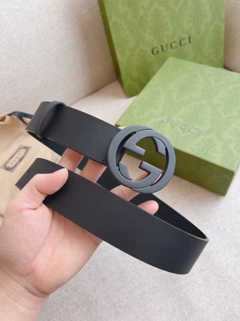 Gucci GG Interlock Buckle Black Leather Belt 4cm