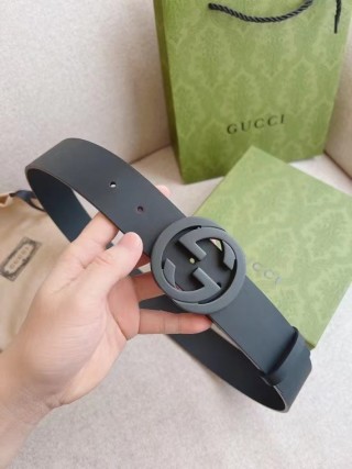 Gucci GG Interlock Buckle Black Leather Belt 4cm view 2