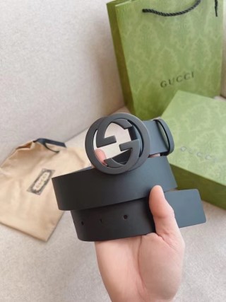 Gucci GG Interlock Buckle Black Leather Belt 4cm view 4