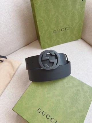 Gucci GG Interlock Buckle Black Leather Belt 4cm view 5