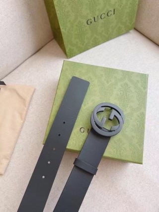Gucci GG Interlock Buckle Black Leather Belt 4cm view 6