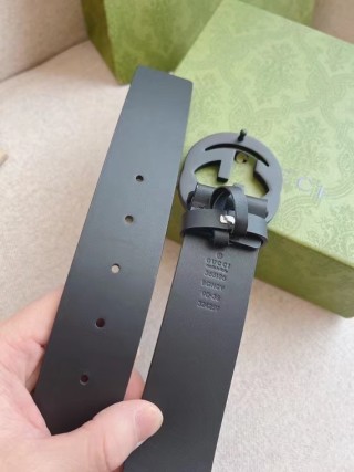 Gucci GG Interlock Buckle Black Leather Belt 4cm view 7