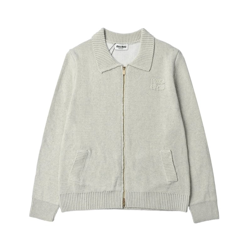 Beige Ribbed Knit Zip Cardigan view