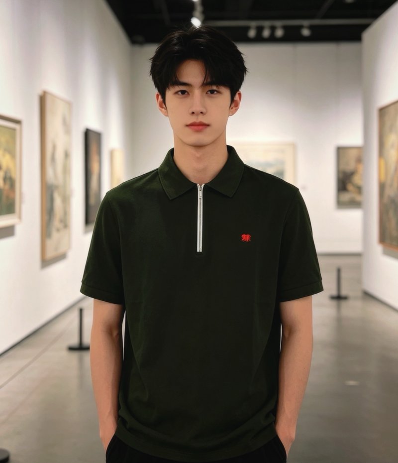 Burberry Forest Green Zip Polo Shirt view